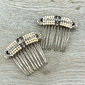 Set of 2 Vintage Monet Silver Tone Crystal Hair Combs